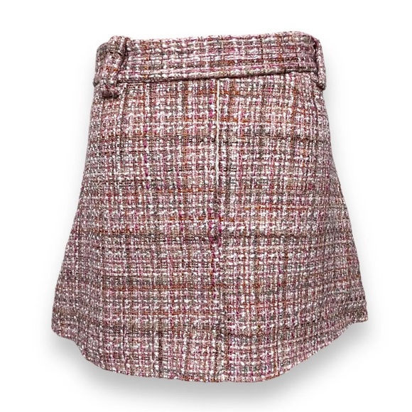 Zara Skirt Pink Tweed Boucle Belted Mini Short Preppy Medium - Picture 2 of 11